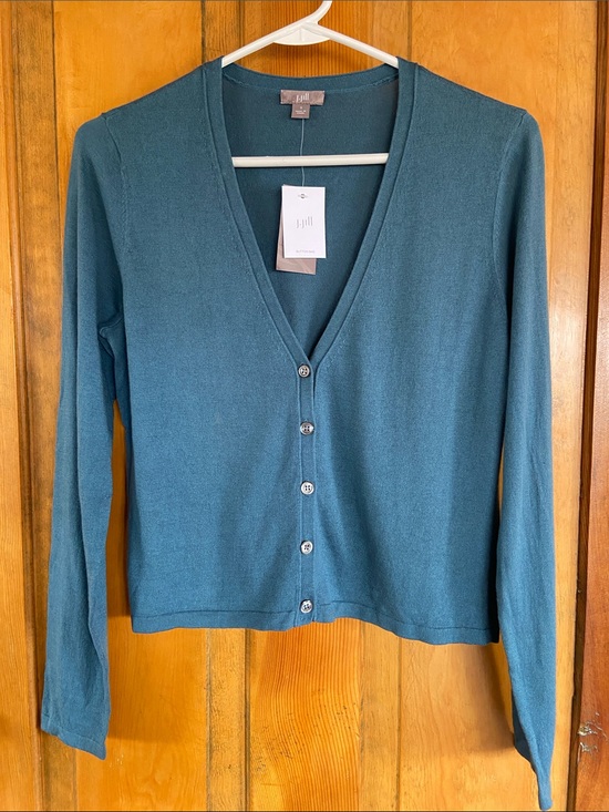 J. Jill Sweaters - J. Jill Teal Button-Front V-Neck Cropped Cardigan